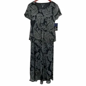 Damenkleid Mlle Gabrielle Größe 14 B&W Blumenmuster neu mit Etikett gefüttert bescheiden schwarz - Bild 1 von 8