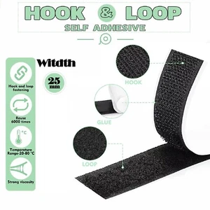 Self Adhesive HOOK and LOOP Fastener Tape Sticky Back Black or White Fastening - Picture 1 of 12