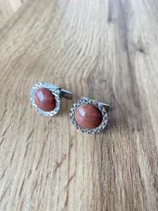 Vintage Cufflinks With Natural Rhodonite USSR #930 - Picture 1 of 5