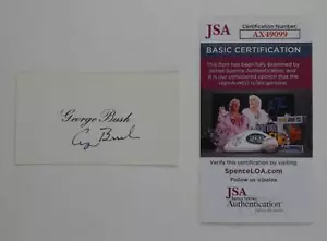 Tarjeta de llamadas de papel firmada por el presidente George H. W. Bush 2,25x4 autografiada certificado de autenticidad JSA - Imagen 1 de 4