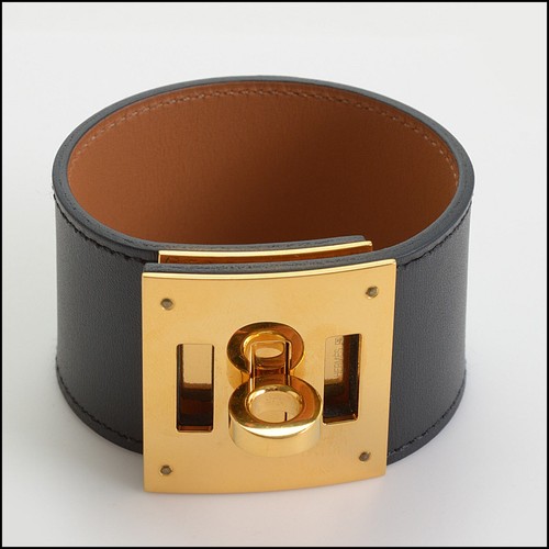 HERMÈS Bracciale cane Kelly RDC14370 autentico HERMES 2014 pelle nera oro ferramenta