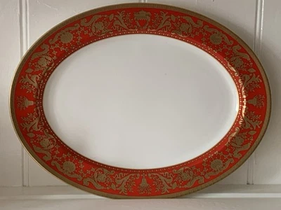 De Lamerie Heavily Gilded Bahrain Crest Renaissance Red & Gold Oval Platter 16" - image 1 of 4