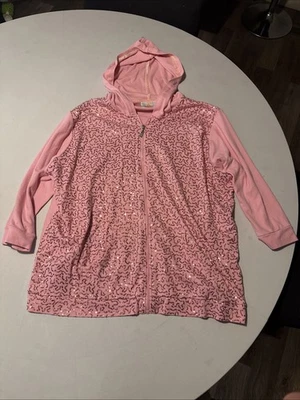 Quacker Factory Hooded Sequin Jacket Sz 2XL Pink Zipper Women free Shipping - Image 1 of 4