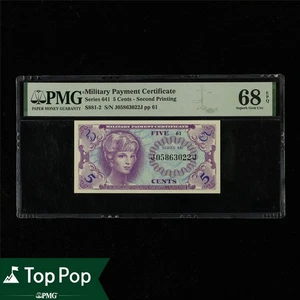 Military Payment Certificate 5 Cents - Second Printing PMG 68 EPQ UNC Top Pop - Picture 1 of 4