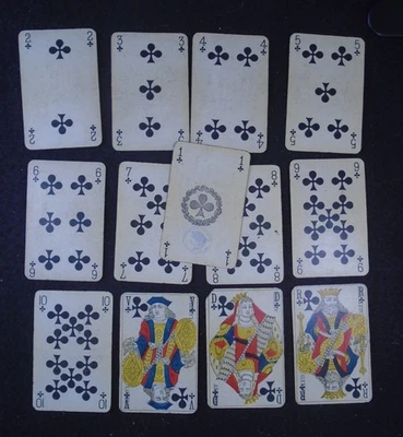ANCIEN JEU DE 52 CARTES COMPLET CACHET 1890 DOS MOTIF VIOLET FILIGRANE - Photo 1/4