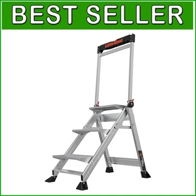 Foldable 3-Step Aluminum Stepladder with Tool Tray & Handrail - 375 lb Capacity - Image 1 of 4