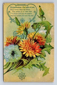 Chrysanthemum Hope of Love Optimism Poem European Postcard - Picture 1 of 4