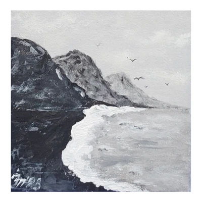 海浪山脉原创绘画半抽象艺术海岸手工墙艺术 — 第 1/4 张图片