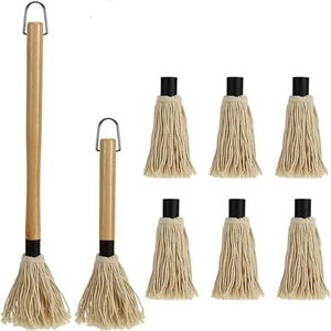 2 Stück BBQ Mopp, große Grillbürsten mit Holzgriff und 6 Ersatzbürsten - Bild 1 von 4