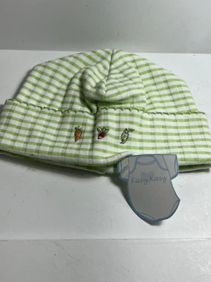 Sombrero de algodón Pima a rayas blancas verdes Kissy Kissy Baby bordado verduras jardín Foto 1 de 4