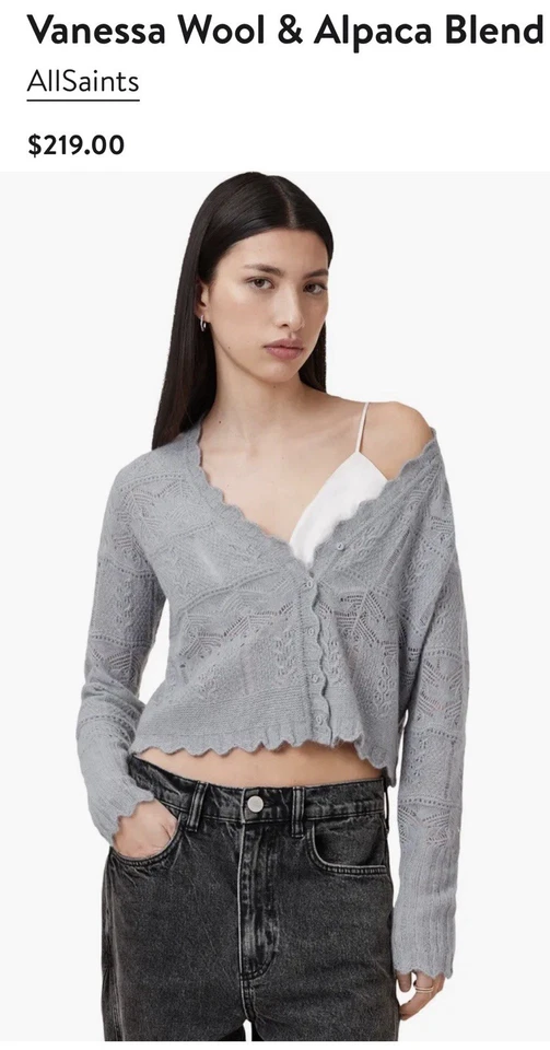 ALLSAINTS VANESSA WOOL & ALPACA 混合开衫 灰色 尺寸 大号 — 第 1/4 张图片