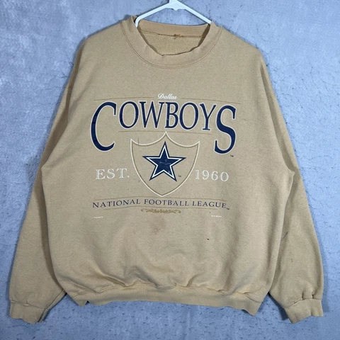 A1 Vintage 90s Dallas Cowboys Crewneck Sweatshirt Adult Large Beige Mens Cover