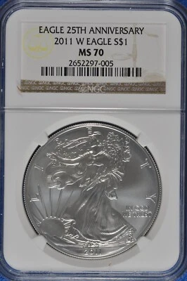 2011 W Burnished 1 OZ Silver American Eagle NGC MS 70 25th Anniversary - Image 1 of 2