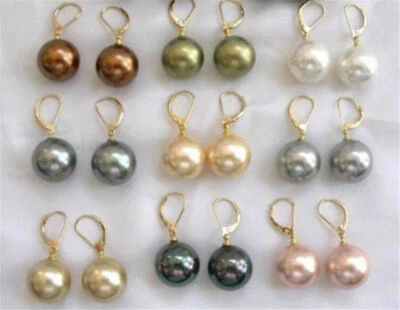 Wholesale 9Pairs 8mm10mm 12mm 14mm Multi-color Shell Pearl Gold Dangle Earring - Image 1 of 4