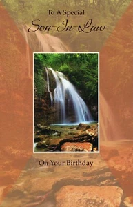Tarjeta especial de cumpleaños para yerno, cascada de Bella saludos + sobre - Imagen 1 de 4