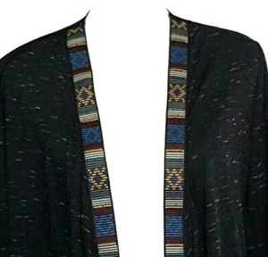 BKE Women's Open Cardigan Black Small Tribal Aztec Trim 3/4 Sleeve - Picture 1 of 11