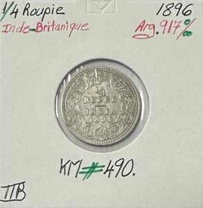 INDE BRITANNIQUE - 1/4 DE ROUPIE 1896 - Monnaie en Argent // Qualité : TTB - Picture 1 of 2