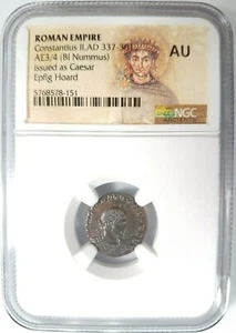 Constantius II Roman Empire BI Nummus AE3/4 NGC AU Ancient Epfig Hoard Pedigree - Picture 1 of 12