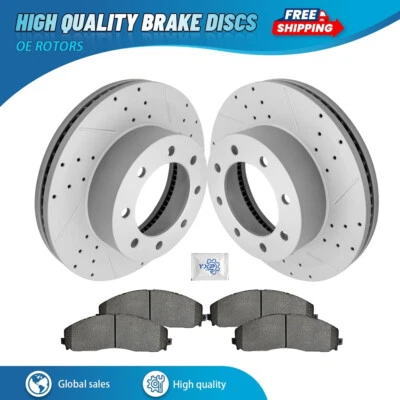 4WD Front Drilled Rotor Ceramic Brake Pads for Ford F-250 F-350 F-450 Super Duty Foto 1 de 4