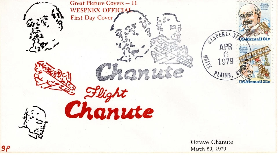 CHANUTE FLIGHT, WHITE PLAINS, NY 1979 FDC9107 - Image 1 of 1