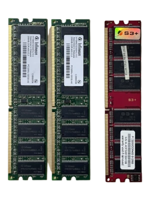 KIT MEMORIA RAM 3pz: 1 da 512MB DDR400 S3+ PC3200 + 2 da 256MB DDR400 PC3200U-A0 - Immagine 1 di 4