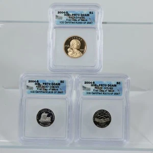 2004-S ICG Proof Lot $1 Keelboat 5C Peace 5C All 3 Graded PR70DCAM - Picture 1 of 2