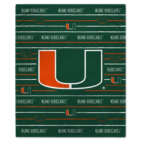 Miami Hurricanes 60'' x 80'' Logo Stripe Flannel Fleece Blanket Cover