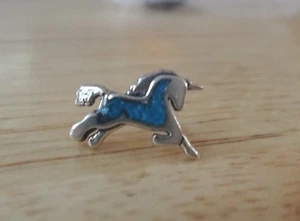 Pendiente de poste de unicornio con incrustaciones azules pequeño de plata esterlina de 8x12 mm - Imagen 1 de 5