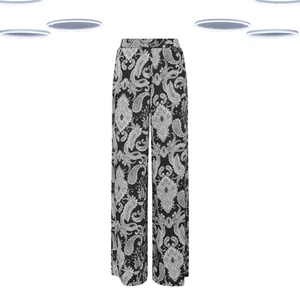 Ex Women's Tall Size Paisley Print Wide Leg Trousers in Black - Picture 1 of 4