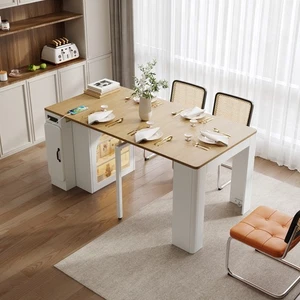 Extendable Dining Table Rolling Kitchen Island Storage Cabinet w/Power Outlet - Picture 1 of 19