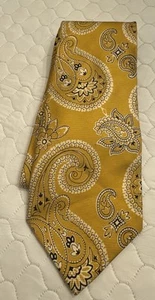 Jos A Bank Tie Premier Collection Silk Gold Paisley 3.5” X 57” Hand Made USA Vtg - Picture 1 of 4