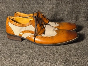STACY ADAMS Leather & Canvas Kemper Two-Tone Brogue Derby Spectator Wingtip 12M - Picture 1 of 11