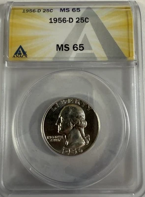 1956-D Washington Quarter - ANACS MS65 - Just Graded/New Holder - Image 1 of 4