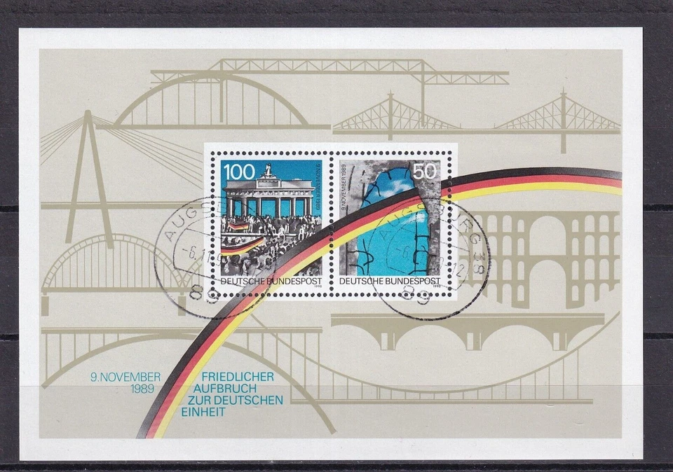 SA08b Germany 1990 First Anniv of Opening of Berlin Wall used minisheet - Image 1 of 1