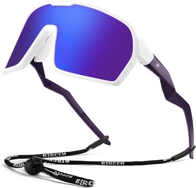 Óculos de sol masculino de beisebol esportivo BIRCEN - Grande, armação branca H lente roxa  - Imagem 1 de 4