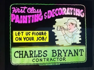 Antike magische Laterne Glasdia ~ Charles Bryant Gemälde/Dekoration Filmwerbung - Bild 1 von 3