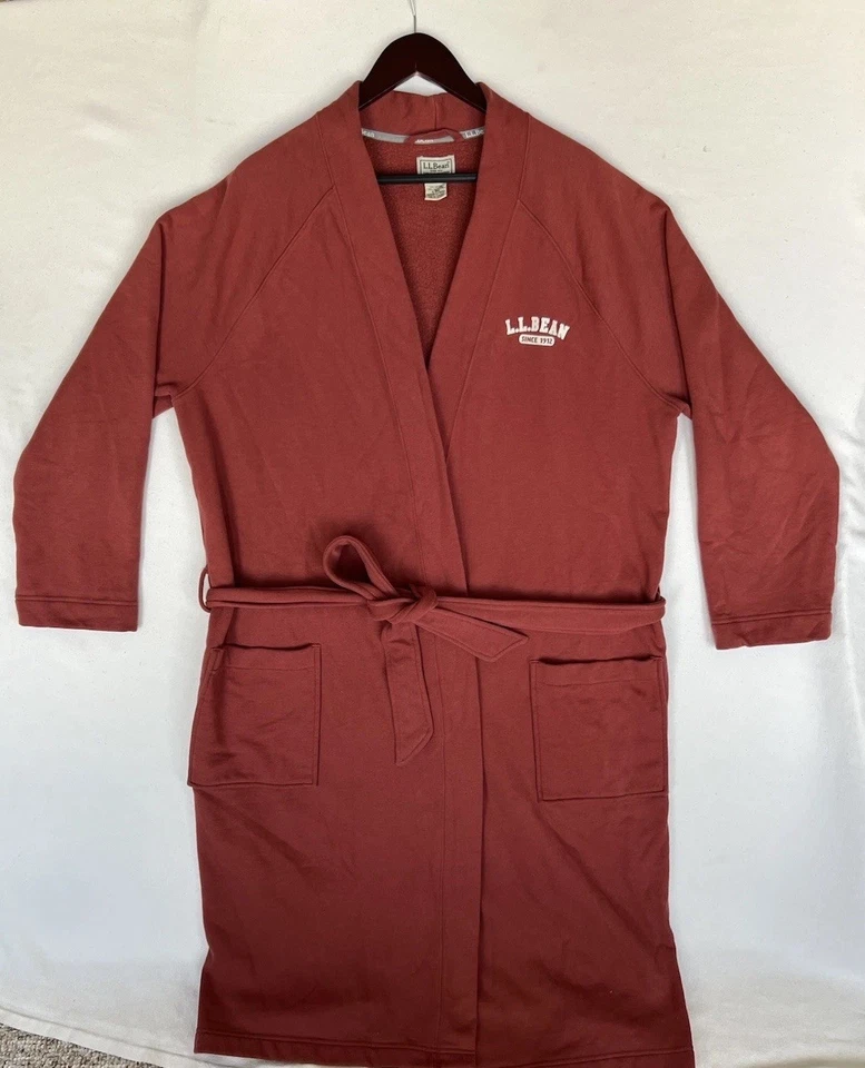 Roupão L.L.Bean forrado de lã vermelho ferrugem masculino tamanho grande regular com cinto mistura de algodão - Imagem 1 de 4