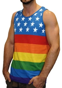 Exist Men's Patriotic American Rainbow Pride Colors Flag Muscle Tank Top Shirt - Picture 1 of 9