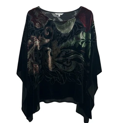 JOHN MARK Black Devore Velvet Burnout Floral Poncho Top L XL NEW - image 1 of 4