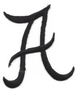 SCRIPT LETTERS - Black Script Letter "A" -Iron On Embroidered Applique - Picture 1 of 1