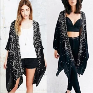 Urban Outfitters Kimono One Size Black Cream Western Print Open Front Festival - Picture 1 of 9