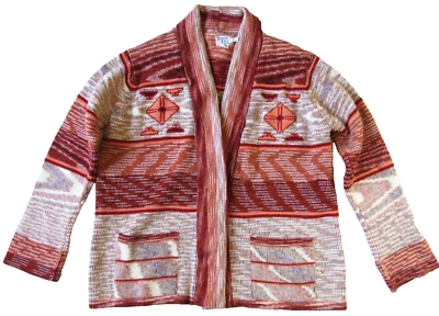 Cárdigan Suéter Vintage Bonnie Lee Leroy Naranja Óxido Marfil Frente Abierto 48 o XL Foto 1 de 4