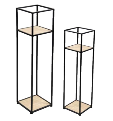 2 COLONNE PORTA PIANTA TAVOLINI METALLO QUADRATE NERO CLASSICO MODERNO h103/80cm - Immagine 1 di 4