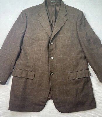 Corneliani Men’s Blazer Jacket 56 L Wool Cashmere Blend Windowpane Brown Italy - Image 1 of 4