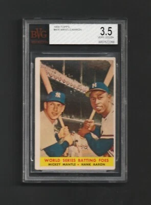 1958 Topps Serie Mundial Bateo Enemigos #418 ~ Mickey Mantle & Hank Aaron ~ En muy buena condición 3,5 Foto 1 de 2