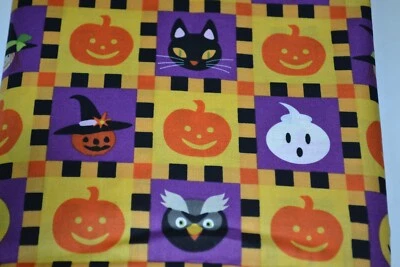 2 Yards HALLOWEEN Witch Owl  Black Cat Cotton Fabric Hallmark David Textiles - Image 1 of 3
