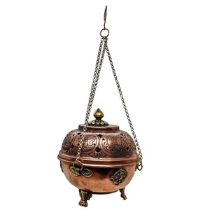 Quemador colgante cadena budista tibetana Nepal metal cobre incienso gratis de 5" tibetano - Imagen 1 de 5