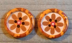 2 Flower Boho Sewing Buttons Crafting Wood 4 Hole  3/4"  - Picture 1 of 2
