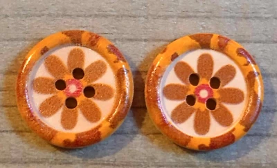 2 Flower Boho Sewing Buttons Crafting Wood 4 Hole  3/4"  - Image 1 of 2