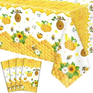 4 Pack Plastic Bee Tablecloths Disposable Honey Bee Table Cover for Birthday - Picture 1 of 9